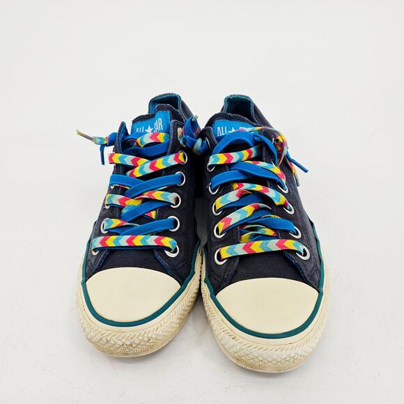 Converse Chuck Navy Blue Rainbow Chevron Laces Low Top Sneaker Shoe Womens 10 - Picture 2 of 9